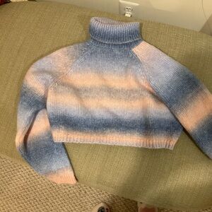 Women's Blue and Pink Ombré Turtleneck Sweater